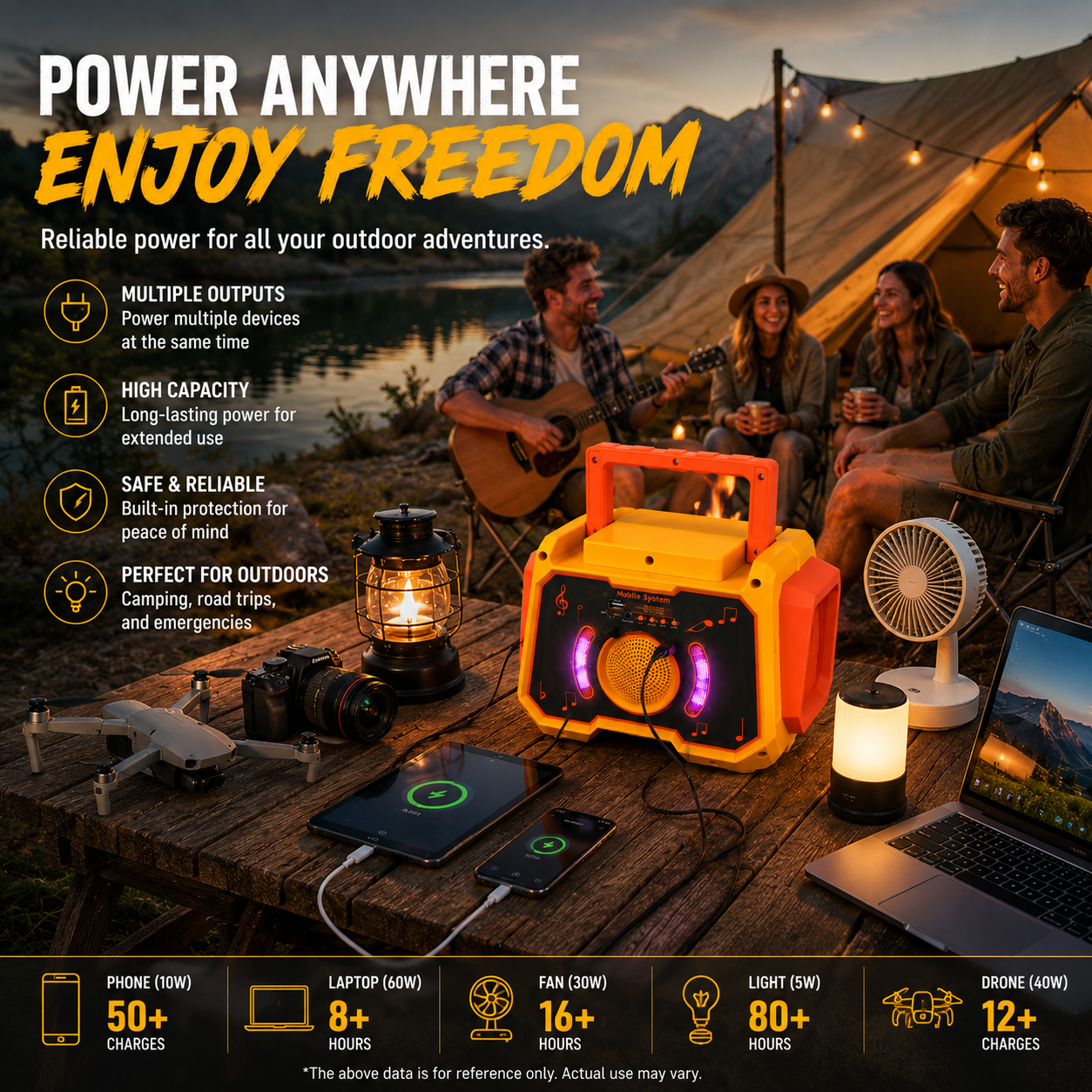 ZELP POWER Portable LiFePO4 Power Station with Bluetooth Speaker – 192Wh / 384Wh