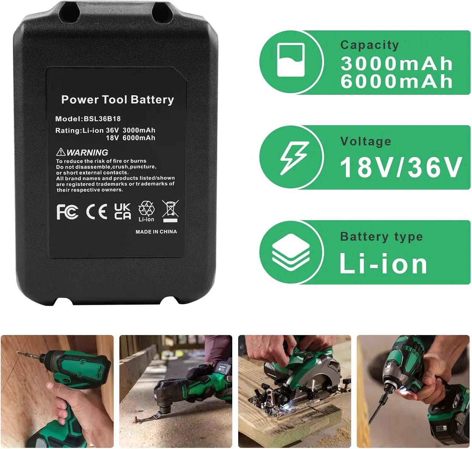 Cordless Power Tools Lithium-Ion Battery Pack Replacement for  Metabo HPT 36V/ 18V MultiVolt Lithium Ion Battery