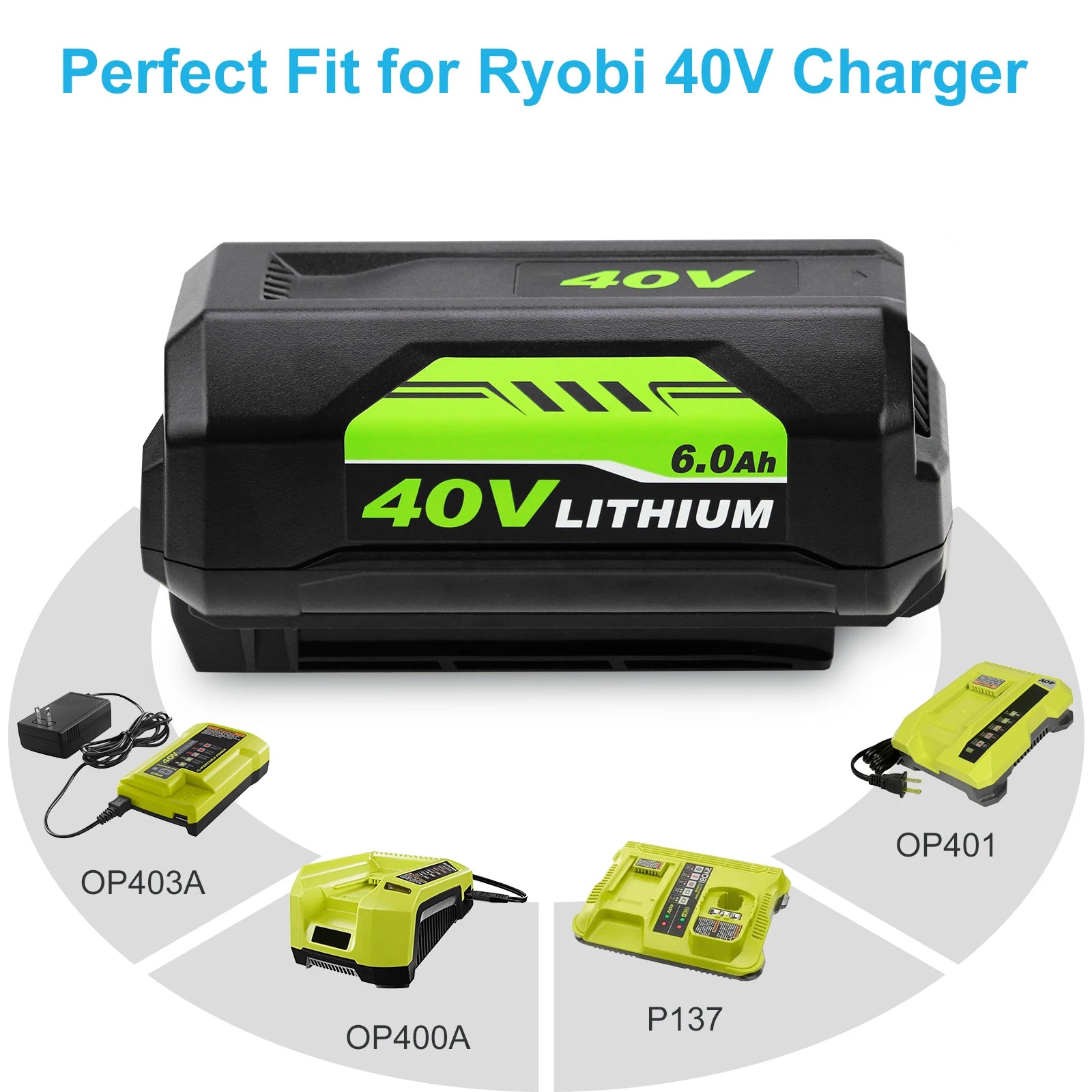 For Ryobis OP4050 Power Tool Batteries for RYOBIS 40V 6.0Ah Lithium Ion Battery Replace OP4040 OP4026 OP4030 OP4050