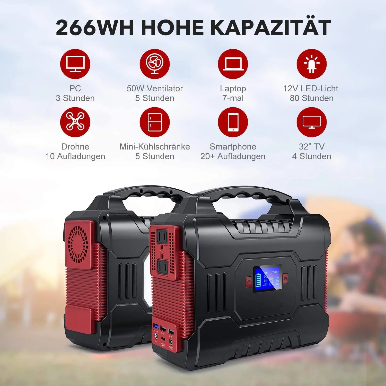 300瓦便携式电站266.4Wh户外太阳能发电机移动锂电池组110V
