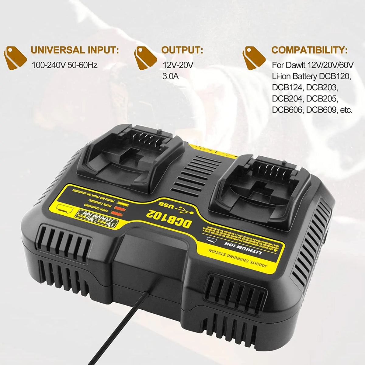 For 12v 14.4v 18v Battery Charger Adapter for Cordless Drill Power Tool DCB102