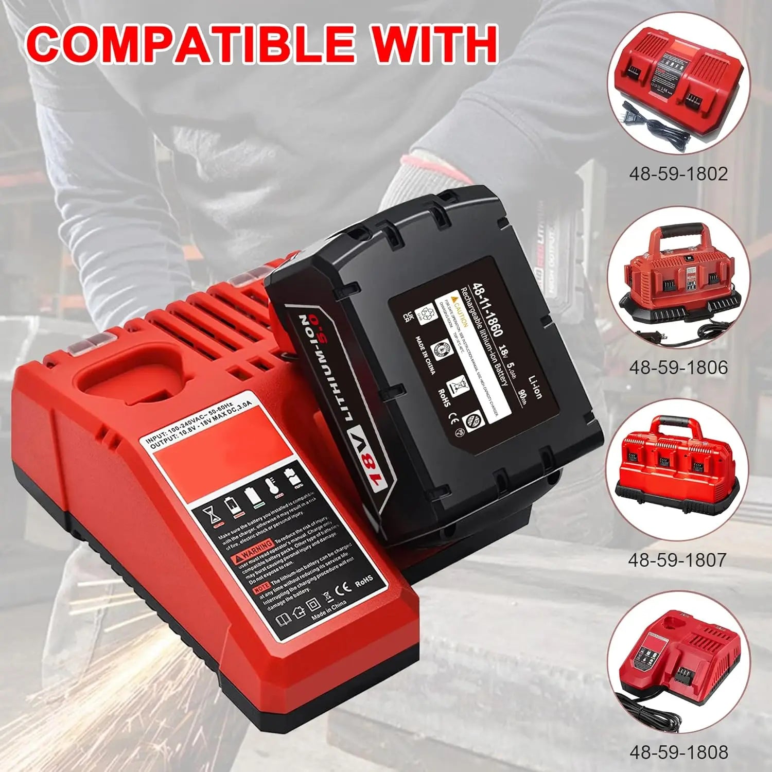 18V 5.0AH 6.0AH 48-11-1850 Power Tool Battery Pack Replacement Battery for M18B Cordless Power Tool Lithium Ion Batteries