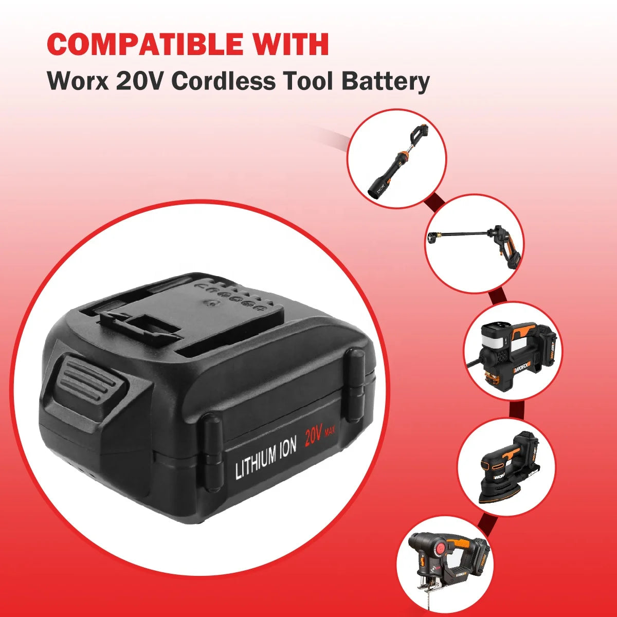 Factory OEM WA3520 Power Tool Batteries for Worxs 18V 5.0Ah Lithium Ion Battery Replacement for Worxs WA3575 WA3525
