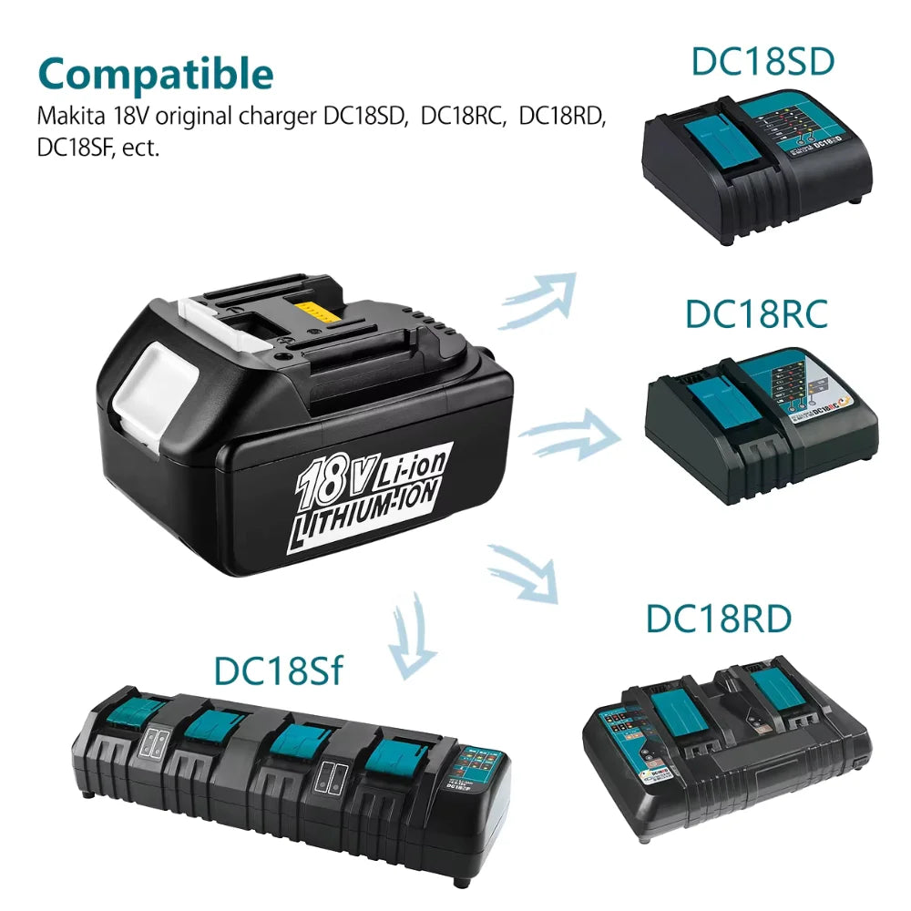 Rechargeable 18V Voltage 2Ah 4Ah 5Ah 6Ah Battery for Makts Cordless Replacement Power BL1830 BL1840 BL1850 BL1860  Tool Battery