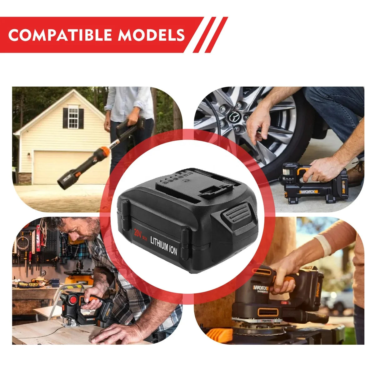 Rechargeable Worx Lithium 20v Battery 5.0Ah Replacement 20v Worx Battery Pack for Cordless Tools Battery WA3520 WA3575 WA3525