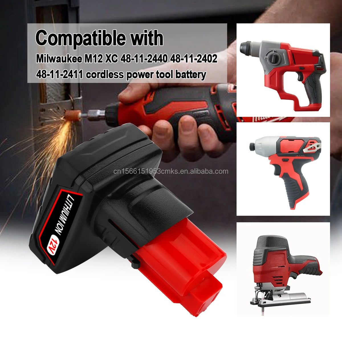 XNJTG MIL12V-LI-9 Replacement for Milwaukee Tools M-12 Battery for 12v Batteries M-12 9ah Best High Milwaukee Tools M-12 Battery