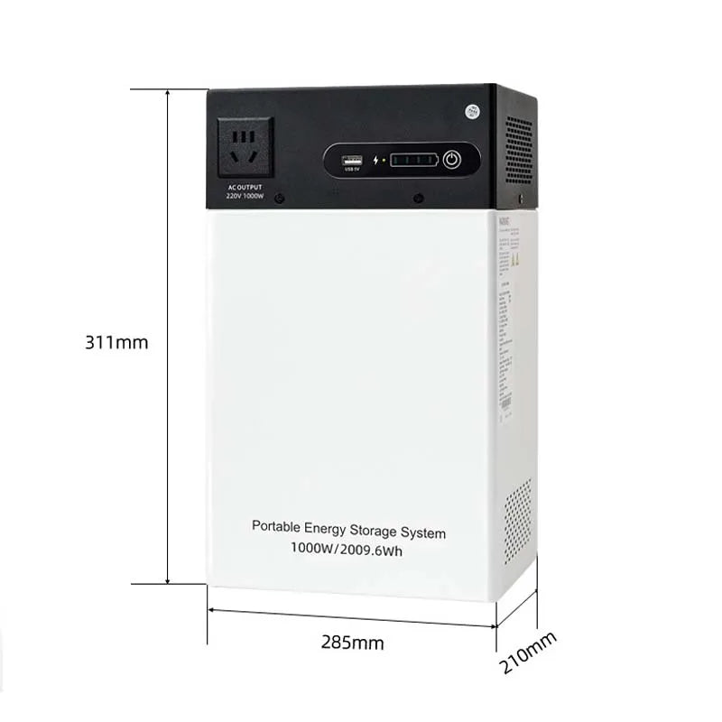 Outdoor Wall-Mounted Solar Energy Storage Power Supply (220V, LiFePO4 Battery, 2kWh, 1000W, Grid Charging)