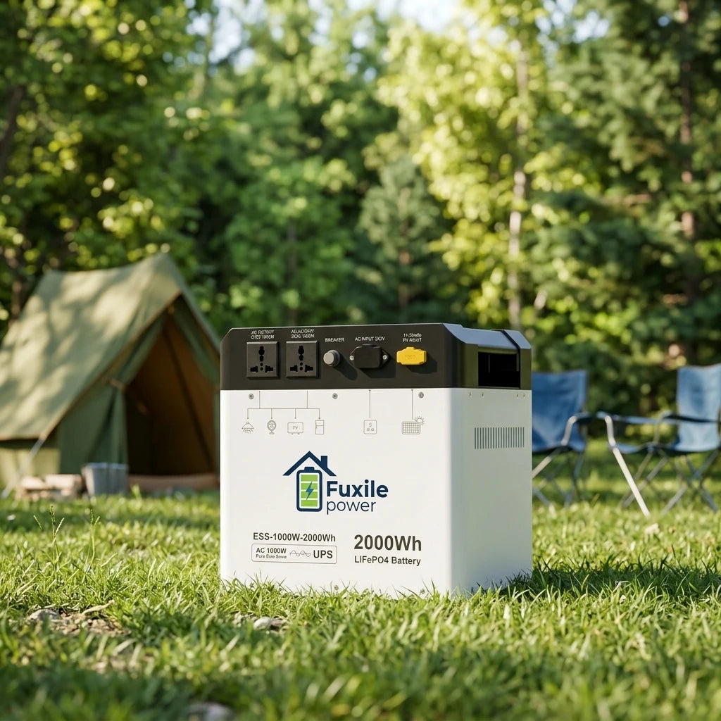 2000Wh 磷酸铁锂便携式电池发电站 1000W 太阳能兼容 UPS 备用电源，适用于家庭露营、房车、离网使用