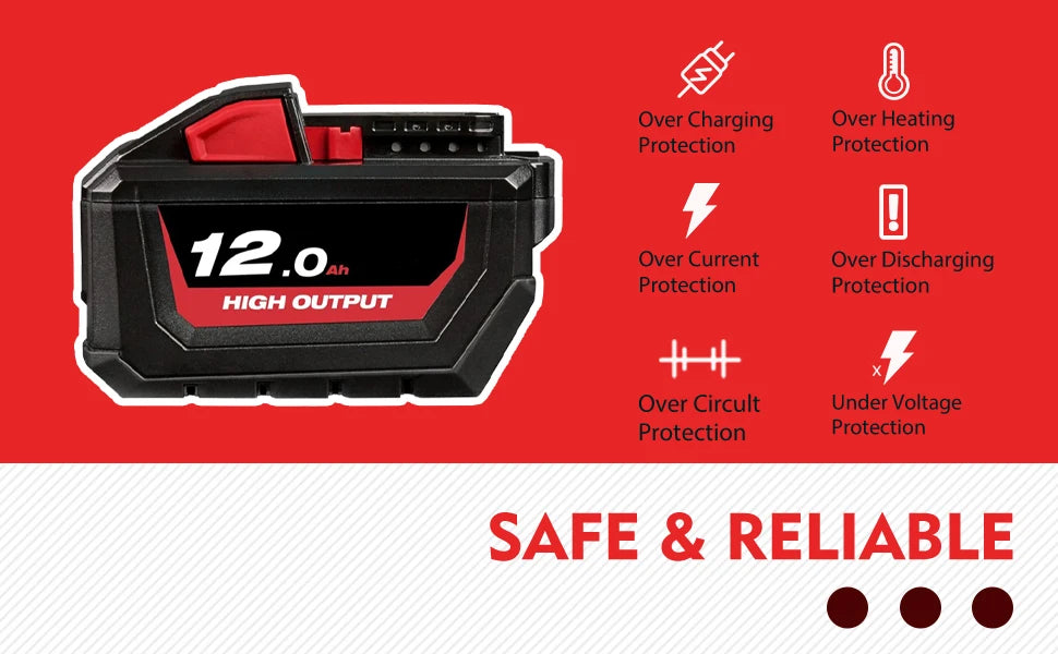 Electric Tools M 18 High Output HD12.0 Battery Pack 18V 12.0Ah Lithium Battery Replacement for Milwaukee
