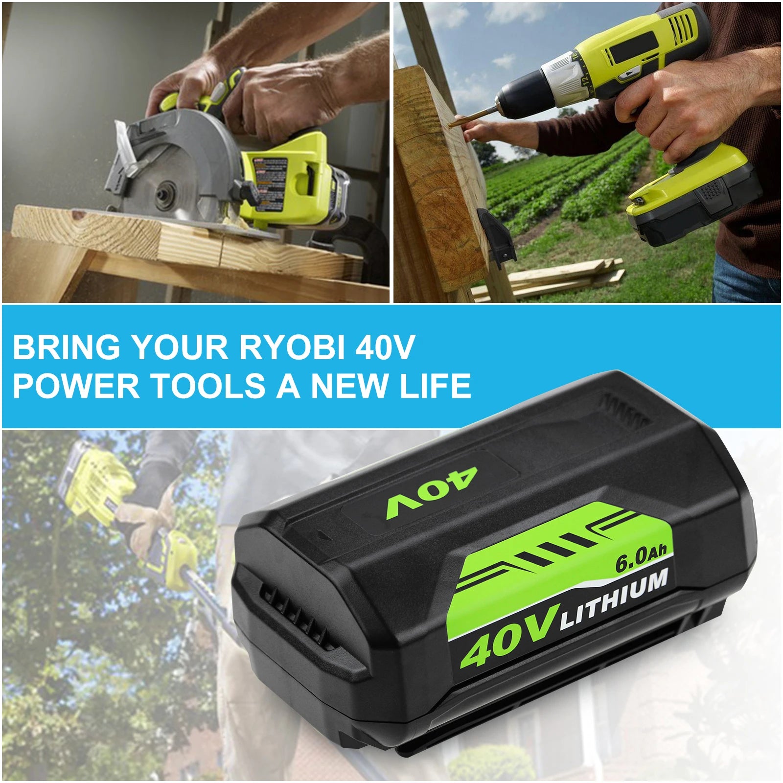 For Ryobis OP4050 Power Tool Batteries for RYOBIS 40V 6.0Ah Lithium Ion Battery Replace OP4040 OP4026 OP4030 OP4050