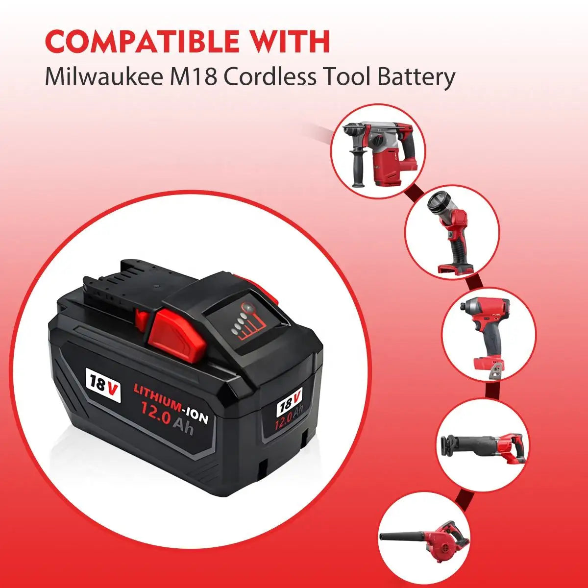 Electric Tools M 18 High Output HD12.0 Battery Pack 18V 12.0Ah Lithium Battery Replacement for Milwaukee