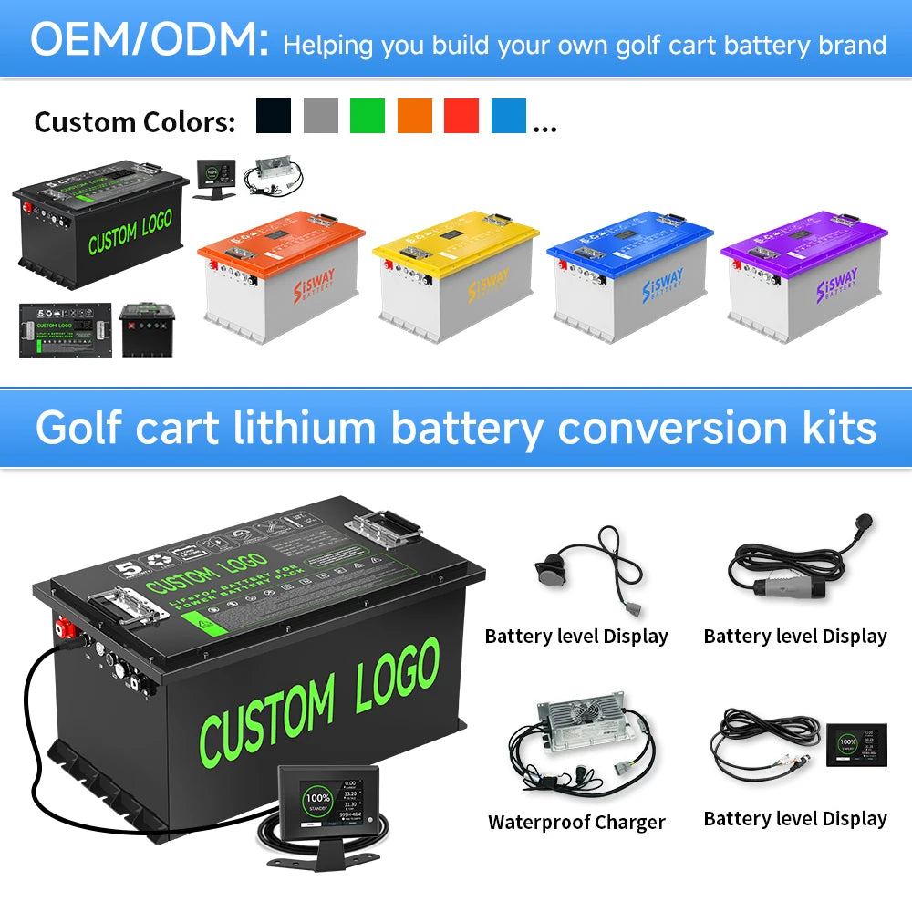 Deep-cycle 72V 105Ah lithium battery for electric golf carts; 72V 50Ah/100Ah/200Ah/300Ah LiFePO4 batteries.