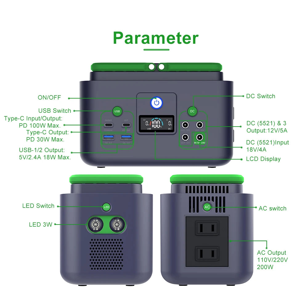 220V 110V锂Lifepo4户外迷你充电15000毫安家用太阳能便携式发电站200瓦太阳能发电机野营