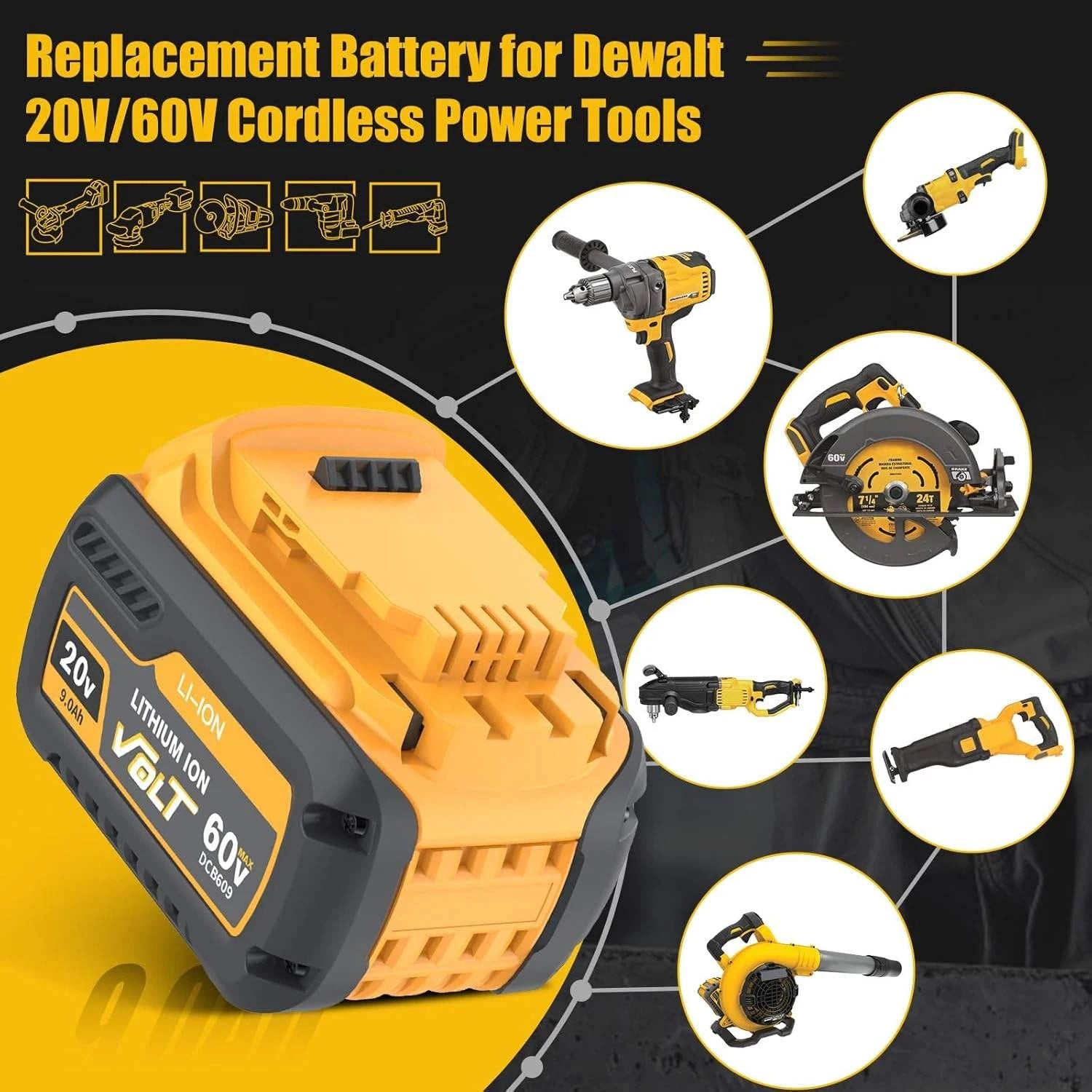 Popular Cordless Power Tool Lithium-Ion Batteries DCB120 DCB200 DCB609 DC9096 for Dewalt Battery Pack