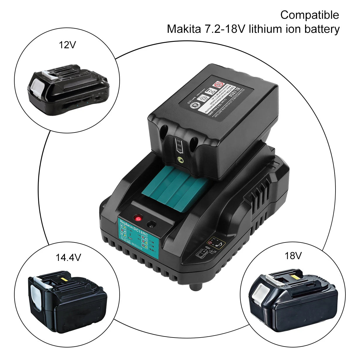 14.4V–18V Replacement Battery Charger Compatible with Makita Platform – DC18RC