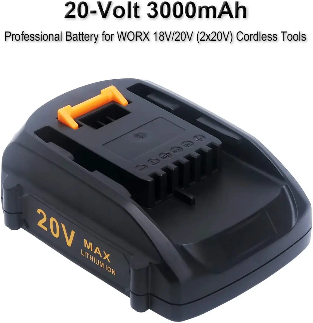 3.0Ah Replacement Worx 20V Lithium Battery WA3525, for Worx 20V (2x20V) Cordless Tools Power Battery WA3575 WA3525 WA3520
