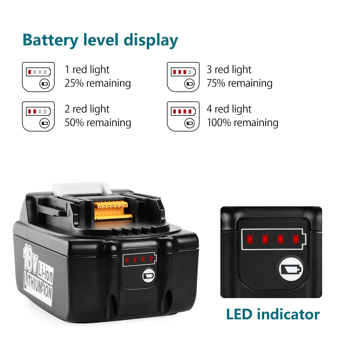 Rechargeable 18V Voltage 2Ah 4Ah 5Ah 6Ah Battery for Makts Cordless Replacement Power BL1830 BL1840 BL1850 BL1860  Tool Battery