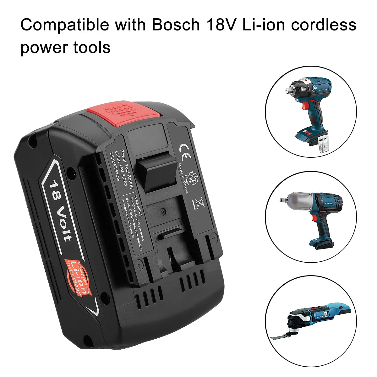 High-Capacity 18V 5.0Ah Double Pack Lithium-Ion Battery Compatible with Bosch Power Tools