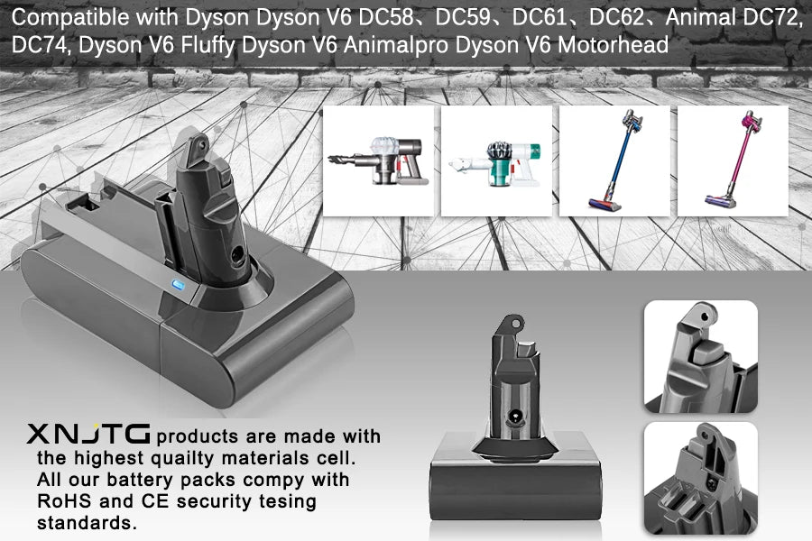 Dy-son V6 Battery 21.6V 3.0Ah Li-Ion for Vacuum Cleaner Battery V6 Battery DC58 DC59 DC61 DC62 DC72 With KC