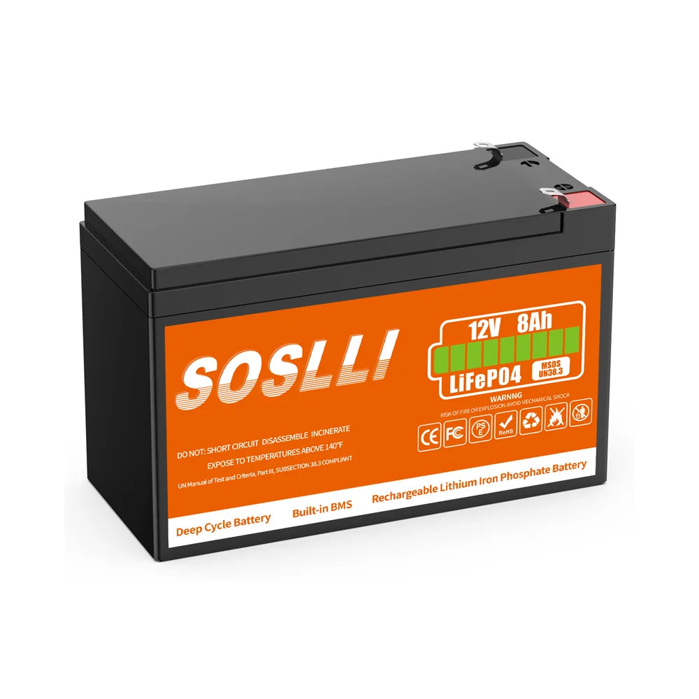 深循环12V 7Ah 8Ah 12Ah 20Ah磷酸铁锂电池，适用于交通信号灯、路标、广告牌、LED显示屏、太阳能照明系统、UPS