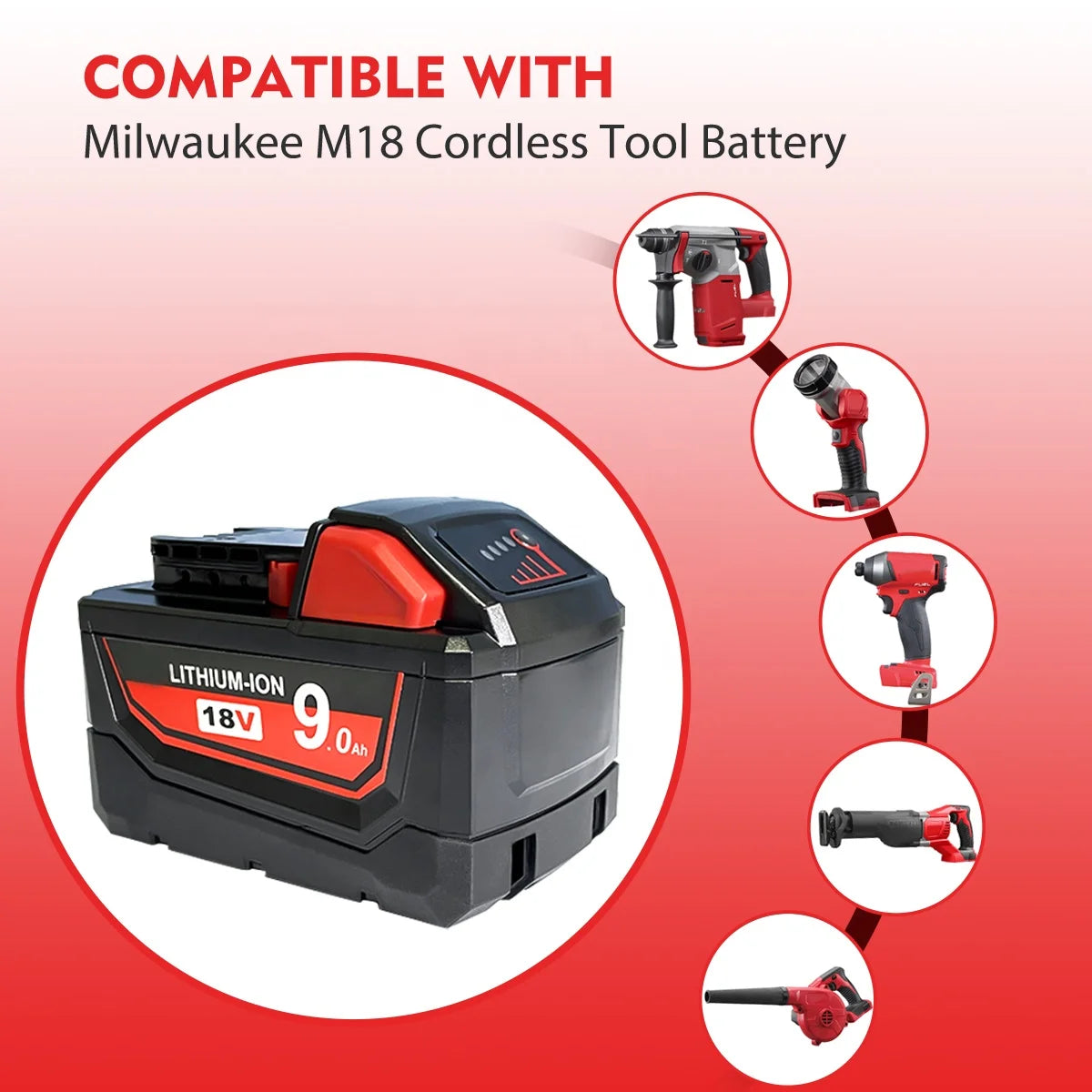 9.0Ah 18v Lithium Ion Power Tool Battery Rechargeable Replacement Mil Waukees 18v Batteries for Mil Waukees Combo Kit M 18S